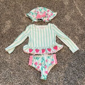 Tommy Bahama Baby Girl 24 Months Pink and Green Swimsuit Set with Hat